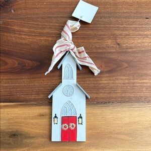 Burton Red and White Holiday Church Ornament
